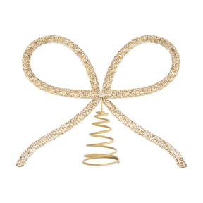 Christmas Tree Topper, Christmas Tree Decoration, Large Metal Rhinestone Bow Tree Topper with Spring Base, Silver and Gold Durable Iron Christmas Ornament