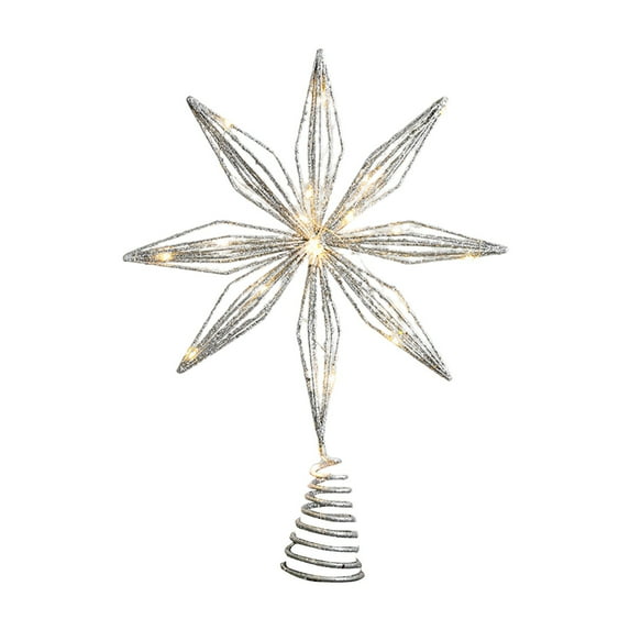 Christmas Tree Topper, Christmas Tree Star, LED Lighted Snowflake Tree Topper Decoration, Metal Hollow Out Design, Battery Operated, Durable Iron, 13.38x9.84 Inches, Holiday Home Office Decor