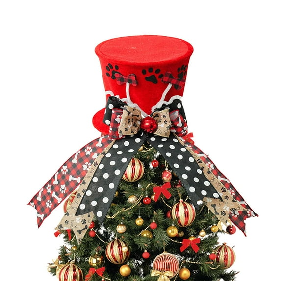 Christmas Tree Topper, Christmas Tree Topper Hat, Candy canes Tree Topper, Tree Topper Christmas Decorations with Bow Ribbon Christmas Tree Ornaments for Home Decor