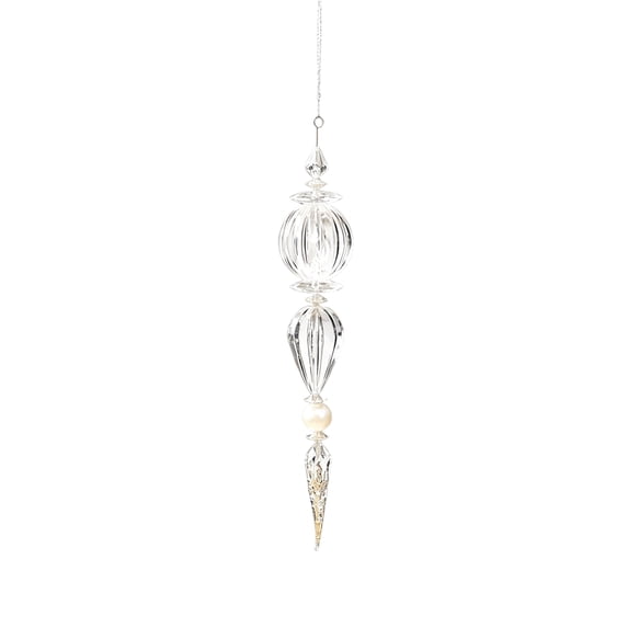 Christmas Tree Topper Crystal Finial Ornament Clear Pearl Hanging Decoration for Holiday Home Decor, Elegant Glass-like Tree Topper