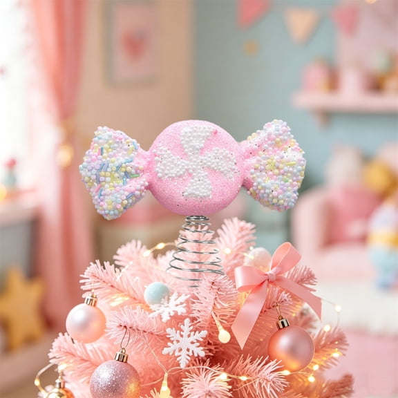 Christmas Tree Topper Decor,Pastel Candy-Themed Treetop Ornament with Sprinkle Designs,Whimsical Holiday Tree Decoration for Christmas Parties and Home