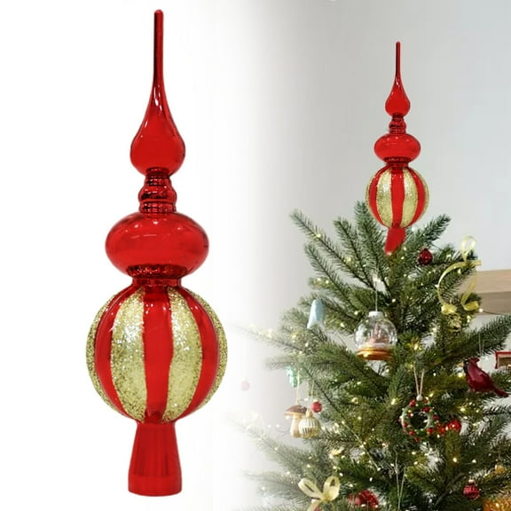 Christmas Tree Topper, Electroplated Plastic Gourd Star for Xmas Tree, Glitter Holiday Tree Top Decoration for Home & Party Red