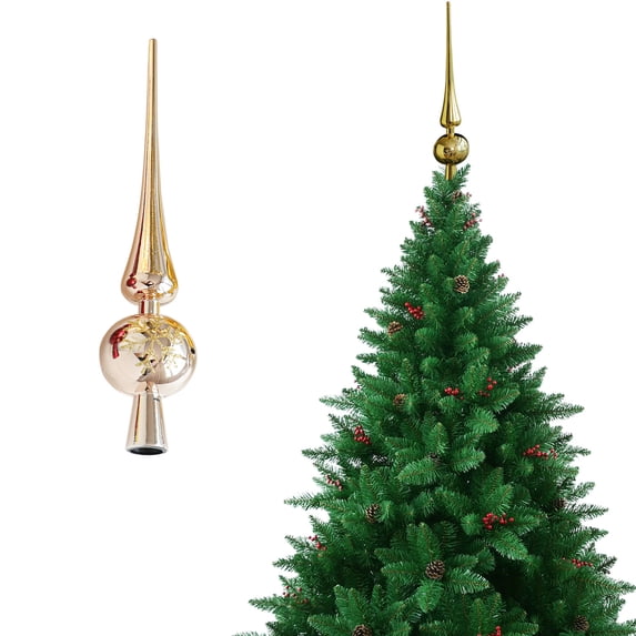 Christmas Tree Topper Finial, Gold Rose Gold Snowflake-Print Finial Tree Top Decoration for Holiday Trees, Home and Xmas Party Decorations