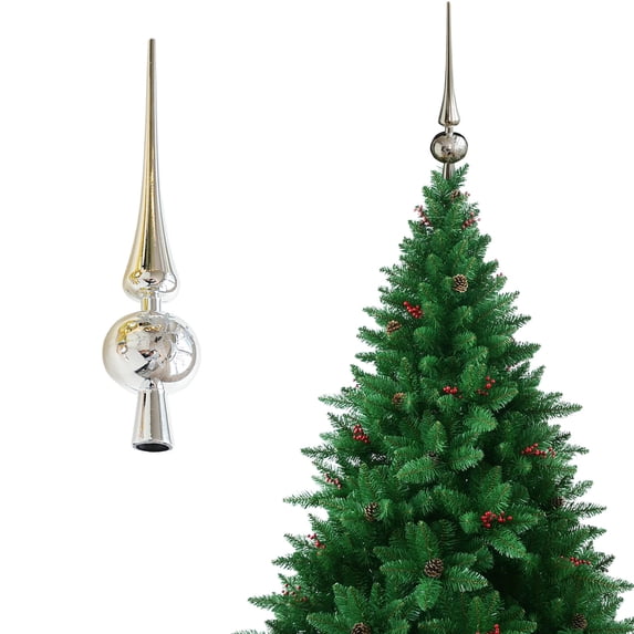 Christmas Tree Topper Finial, Silver Snowflake-Print Finial Treetop Ornament for Holiday Home Decorations and Xmas Tree Decor