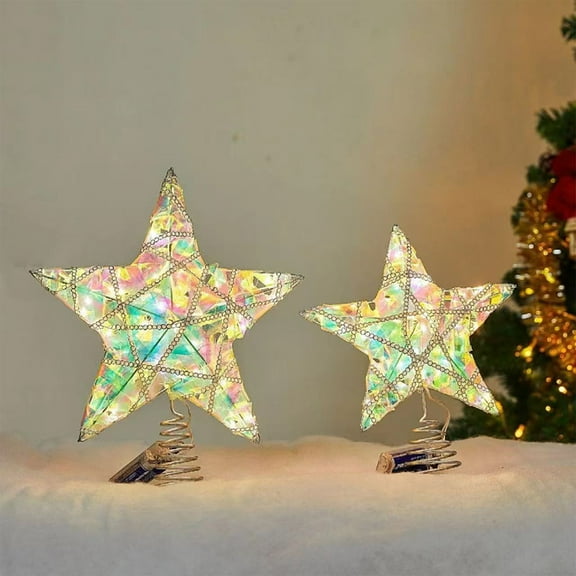Christmas Tree Topper | Five-Pointed Star Multicolor Iron Decoration | Color Changing LED Lights | Remote Control Modes | Festive Ornament | 30x25cm/25x20cm | 1pc
