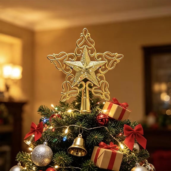 Christmas Tree Topper Five Pointed Star with Secure Base for Artificial and Real Christmas Trees