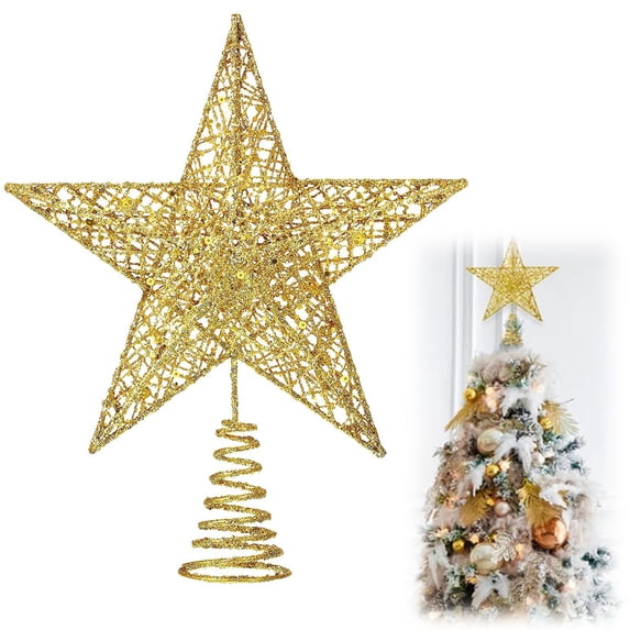 Christmas Tree Topper, Glitter Gold Hollow Star Treetop, Metal Xmas ...