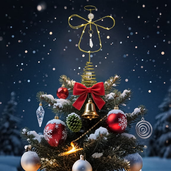 Christmas Tree Topper, Glittered Gold Angel Tree Topper for Christmas Treetop, Lighted Angel Tree Topper,Warm White Lights Large Christmas Topper, Light-Up Christmas Crystal Angel Tree Topper