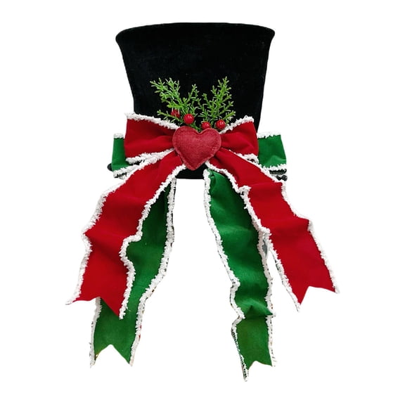 Christmas Tree Topper Hat Bow Artificial Pine Branches Cloth Material for Indoor Xmas Festival