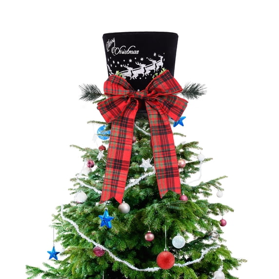 Christmas Tree Topper Hat, Bow Tie Christmas Tree Topper, Bowler Hat Hat for Christmas Tree Decorations Desktop Ornaments Party Decoration Supplies