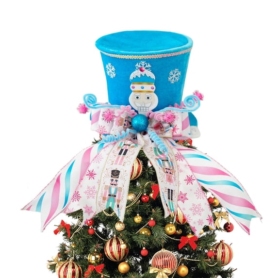 Christmas Tree Topper Hat, Candy Cane Xmas Tree Toppers Large Hat with Bow and Ribbon, Christmas Tree Ornaments for Christmas Holiday