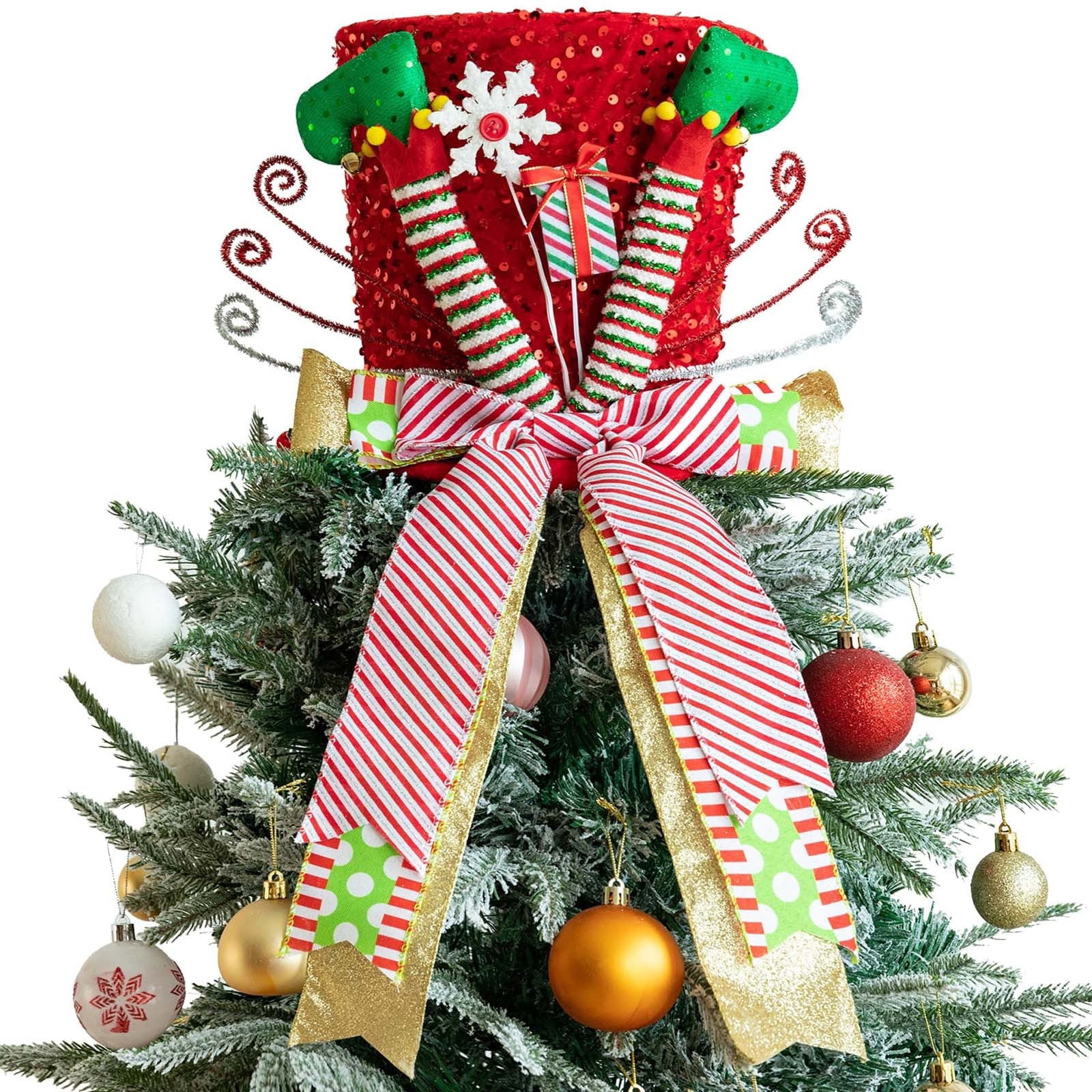 Christmas Tree Topper Hat, Candy Canes Tree Topper, Red Tree Topper ...