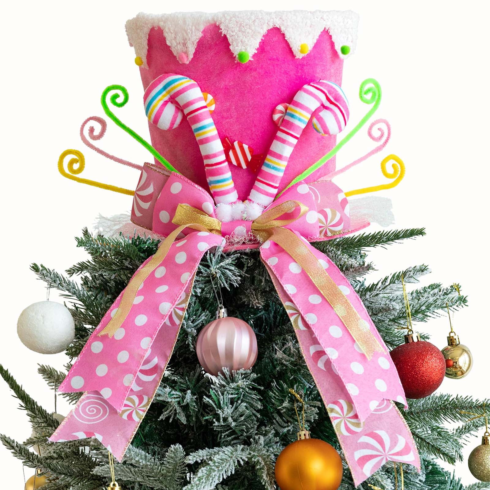 Large Pink Tree Topper Christmas Tree Topper Hat,Candy Tree Topper,1PCS Candy Canes Tree ...