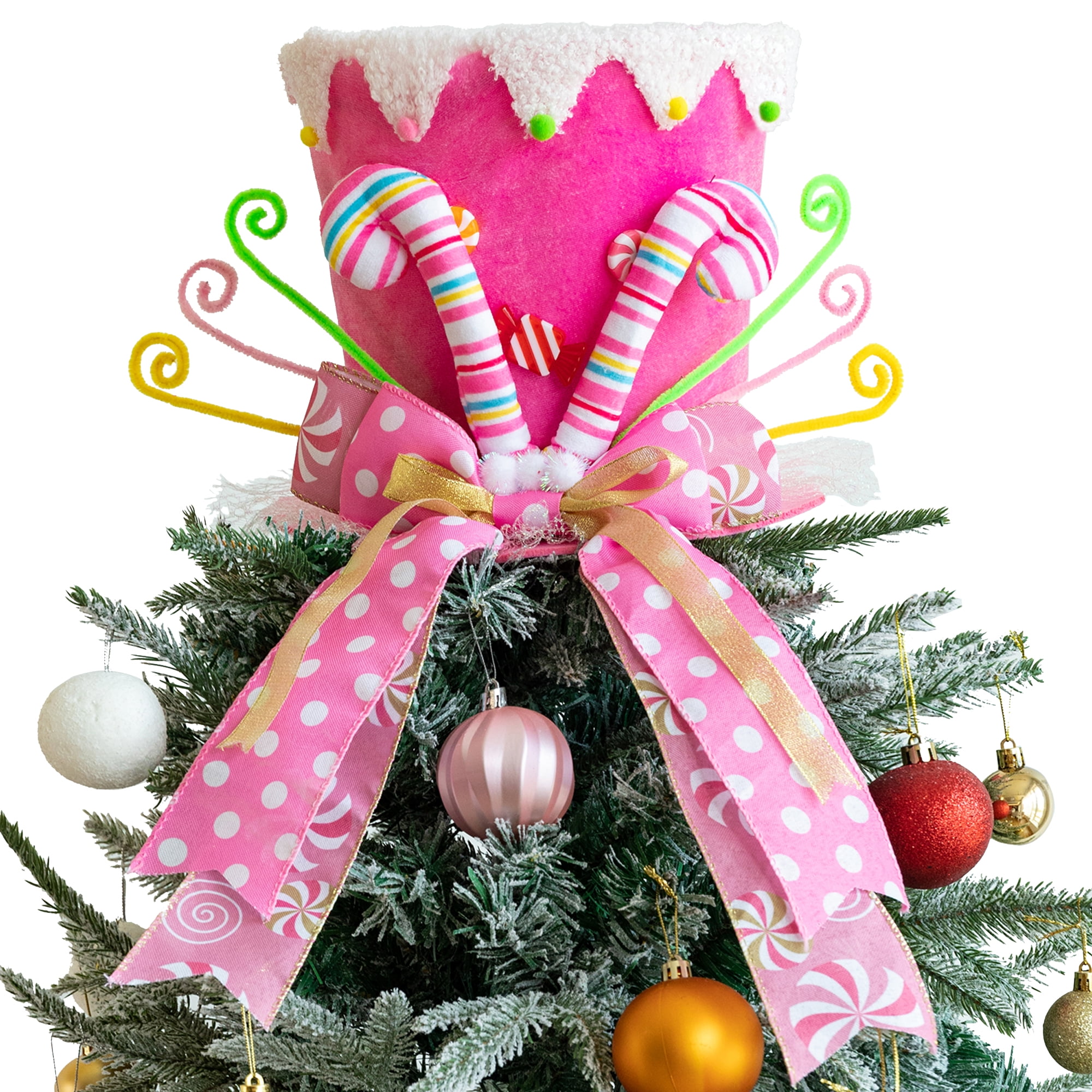 Christmas Tree Topper Hat, Candy canes Tree Topper, Pink Tree