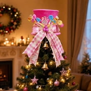 Christmas Tree Topper Hat, Gingerbread Bow Top Hat with Candy Themed Details and Reusable Design, Whimsical Tree Topper for Christmas Tree Mantel Holiday Party Photos