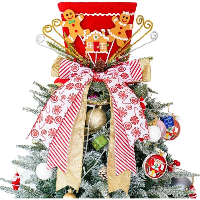 Christmas Tree Topper Hat, Gingerbread Man Xmas Tree Toppers Large Red