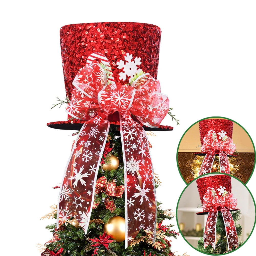 Christmas Tree Topper Hat, Tree Topper Hat Large Red Sequins Bowler