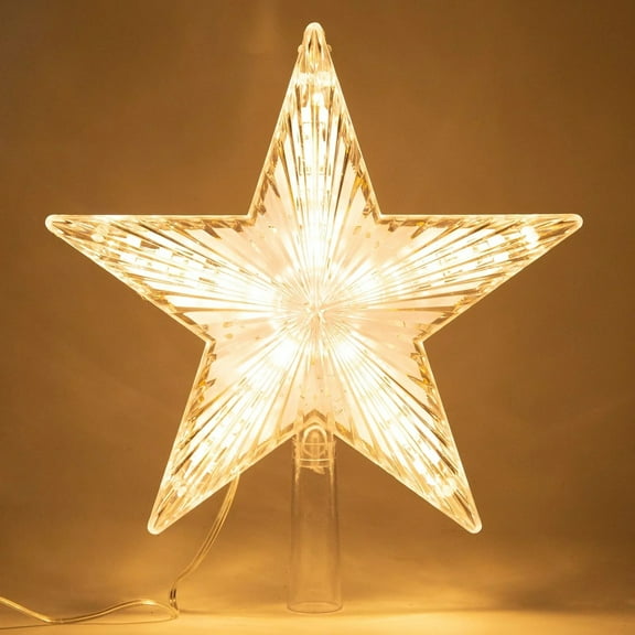 Christmas Tree Topper with LED Lights, Five-Pointed Star Plug-In Tree Topper for Xmas and New Year, Lighted Holiday Decoration LED Christmas Tree Topper Lighted Tree Star Yellow