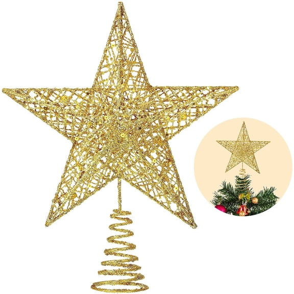 Christmas Tree Topper - Large Glittering Gold Hollow Star for a Sparkling and Festive Tree Finish