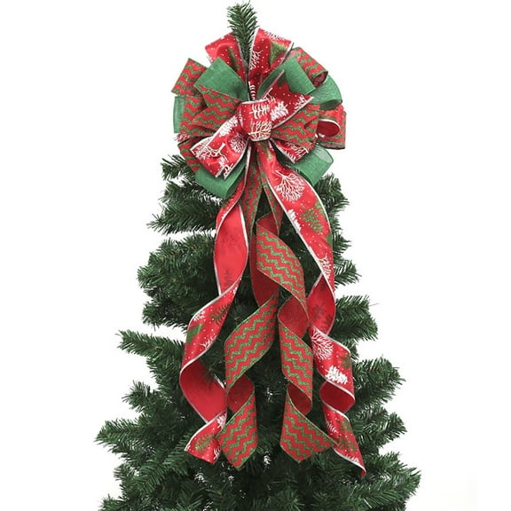 Christmas Tree Topper Large Red Black Buffalo Plaid Christmas Tree Topper Wreath Bows with Streamers Christmas Tree Truck Rustic Burlap Christmas Tree Toppers Decorations