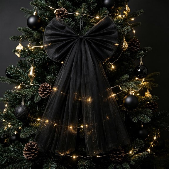 Christmas Tree Topper Large Snow Lace Bow Ribbon Decoration for Holiday Decor, 73 x 34 cm