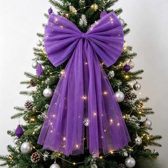 Christmas Tree Topper Large Snow Lace Bow Ribbon Decoration for Holiday Decor, 73 x 34 cm