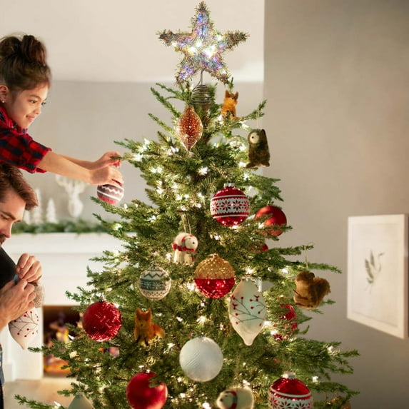 Christmas Tree Topper Lighted Christmas Star Tree Topper With Built-In Led Rotating Lights Tree Top With Golden Spangles Plated Plug In For Christmas Decorations