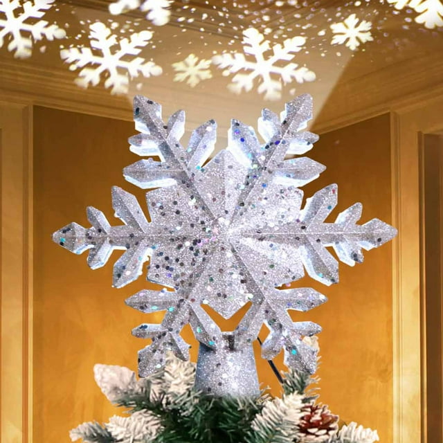 Christmas Tree Topper Lighted Snowflake Tree Topper with Magic Rotating