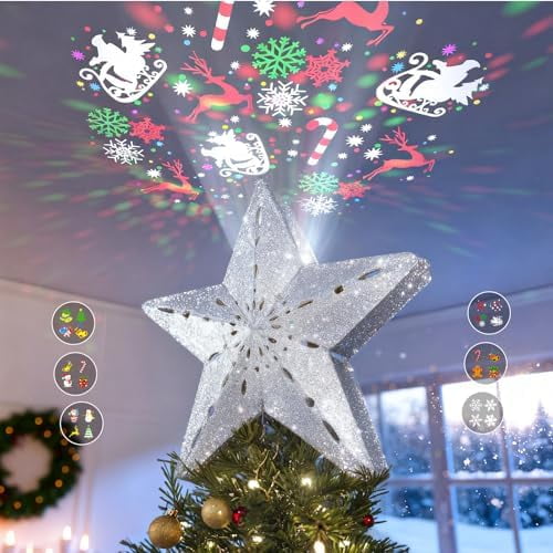 Christmas Tree Topper Lighted Star with 6 Projected Patterns,3D Hollow ...