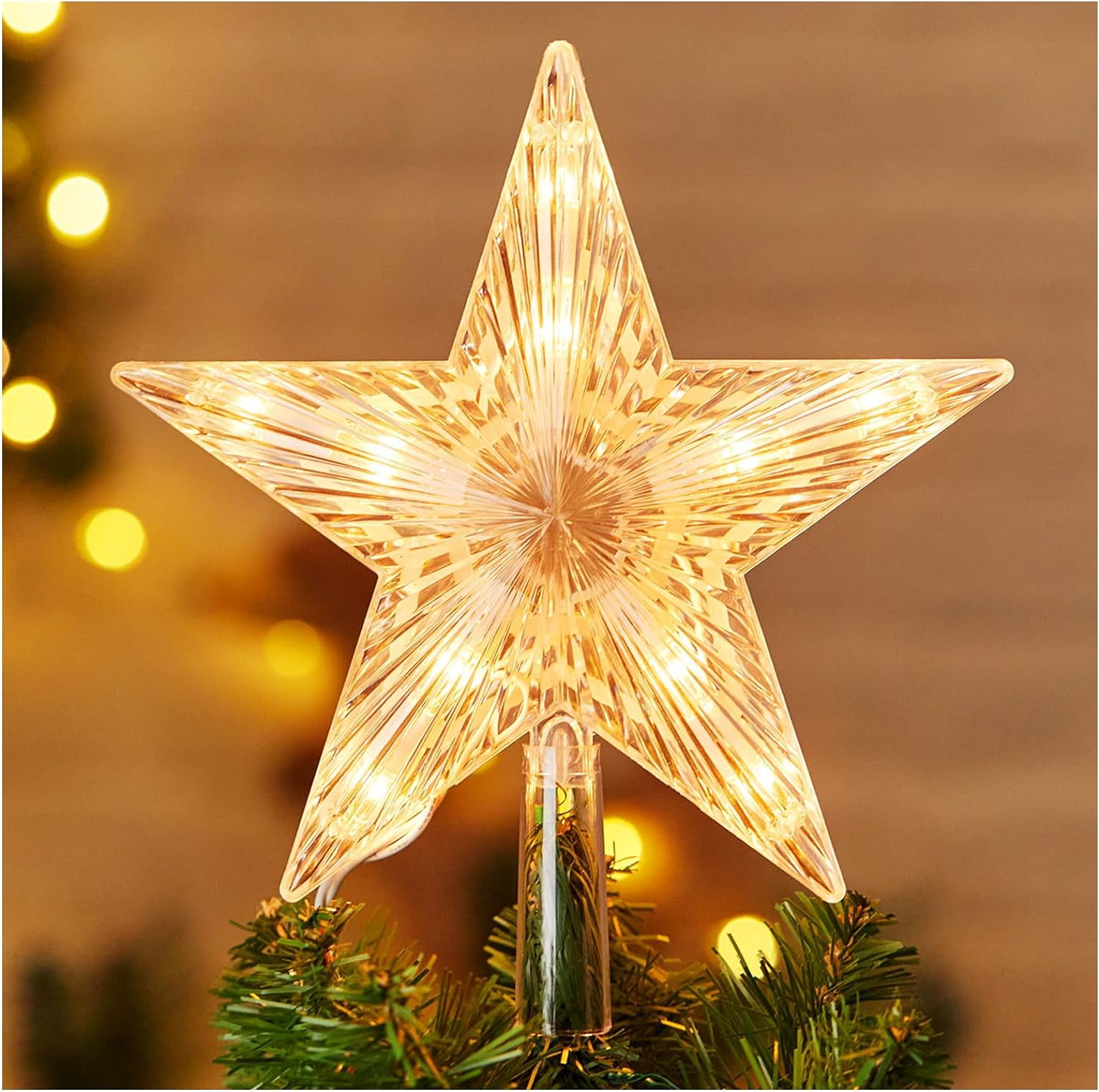 Christmas Tree Topper Lighted Star with Builtin 10 Replaceable Bulbs