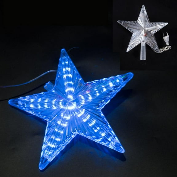Christmas Tree Topper Lighted Star with Built-in Led Light, Clear Five-Pointed Star Tree Topper Plug in for Indoor Office Xmas New Year Holiday Tree Decoration