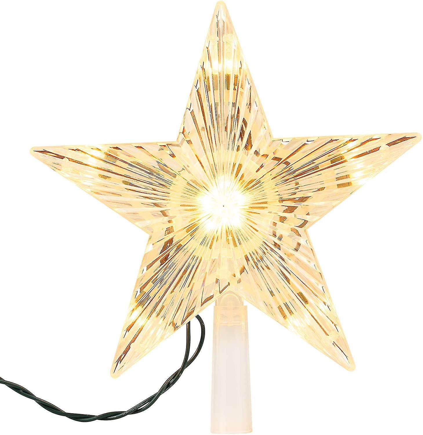 Clear Plastic Lighted Star Christmas Tree Topper with Bulbs
