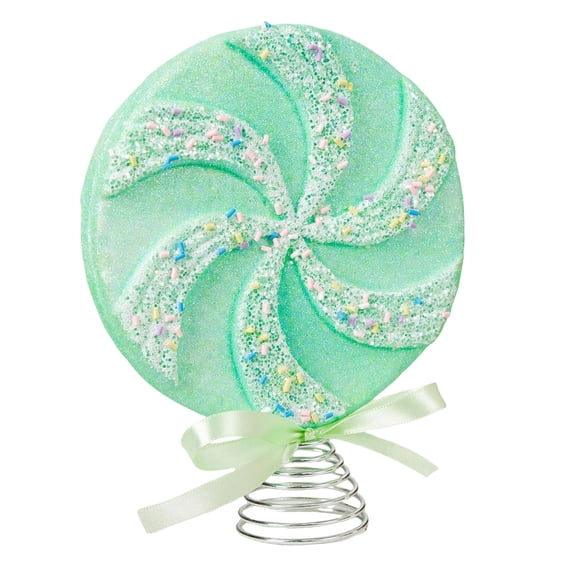 Christmas Tree Topper Mint Candy Lollipop Shaped 1 Piece Glitter Sprinkle Decor with Satin Ribbon for Xmas Holiday Party Home Decor Seasonal Gift
