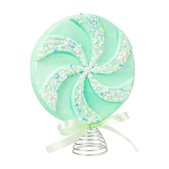Christmas Tree Topper Mint Green Non Edible Lollipop Design with Satin Bow Sprinkle Accents for Festive Holiday Home and Tree Decor