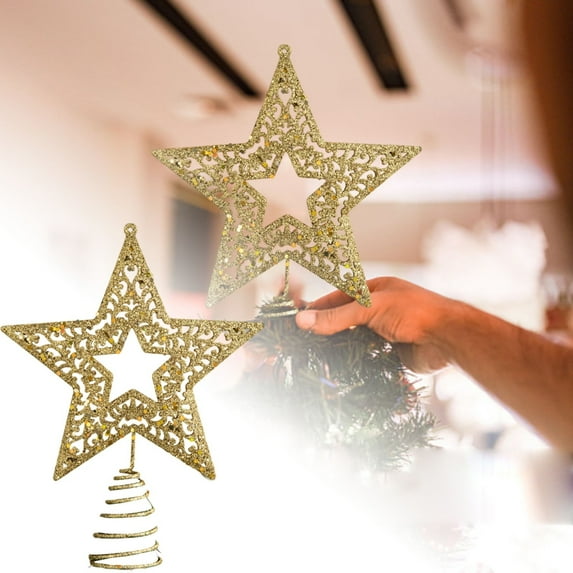 Christmas Tree Topper Ornament Supplies Glitter Star Tree Topper - Gold Sparkling Metal Star Christmas Tree Toppers Xmas Holiday Trees Top Decoration 7.5"