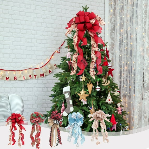 Christmas Tree Topper Ornaments, 33.8x11.3 inches Large Toppers Bow Mixed Color Design for Christmas Decoration