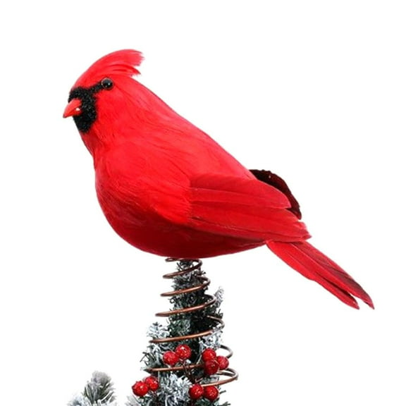 Christmas Tree Topper Red Cardinal Christmas Tree Decoration,Artificial Feather Flocked Christmas Ornaments for Christmas Wedding Party Decor