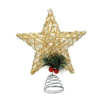 Christmas Tree Topper, Rustic Rattan Star Treetop Christmas Tree Holiday Decorations with Light, Star Tree Toppers for Indoor Holiday Party Xmas Decorations 7.8x9.8 Inch