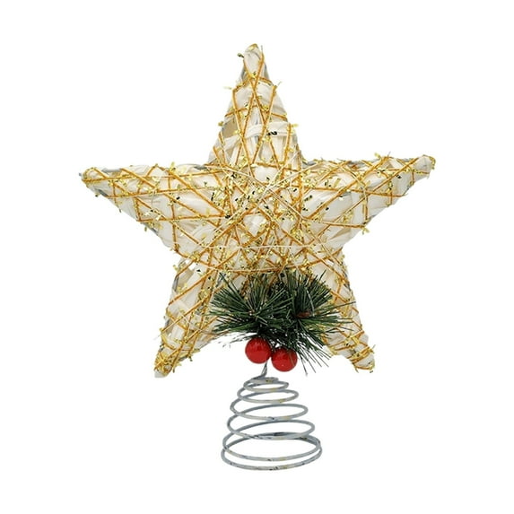 Christmas Tree Topper, Rustic Rattan Star Treetop Christmas Tree Holiday Decorations with Light, Star Tree Toppers for Indoor Holiday Party Xmas Decorations 7.8x9.8 Inch