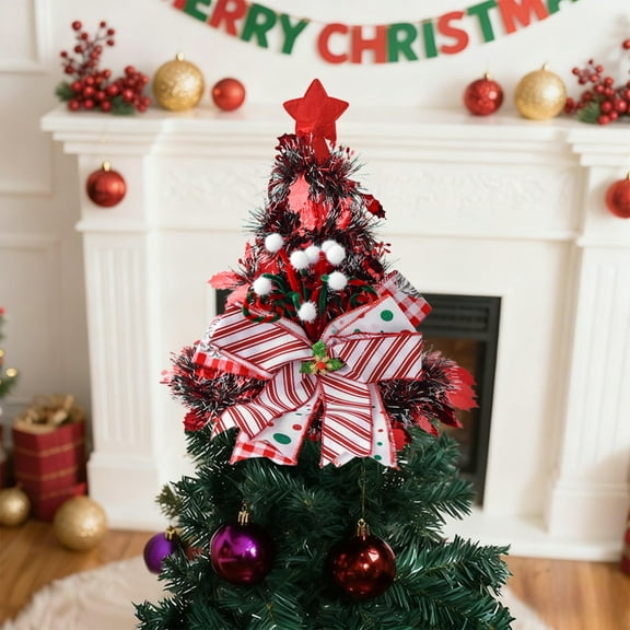 Christmas Tree Topper Santa Hat & Star Ornament | Red Green Gold Silver Plastic Holiday Decor | 14.96x13.38x7.08 inch Festive Tree Top Decoration