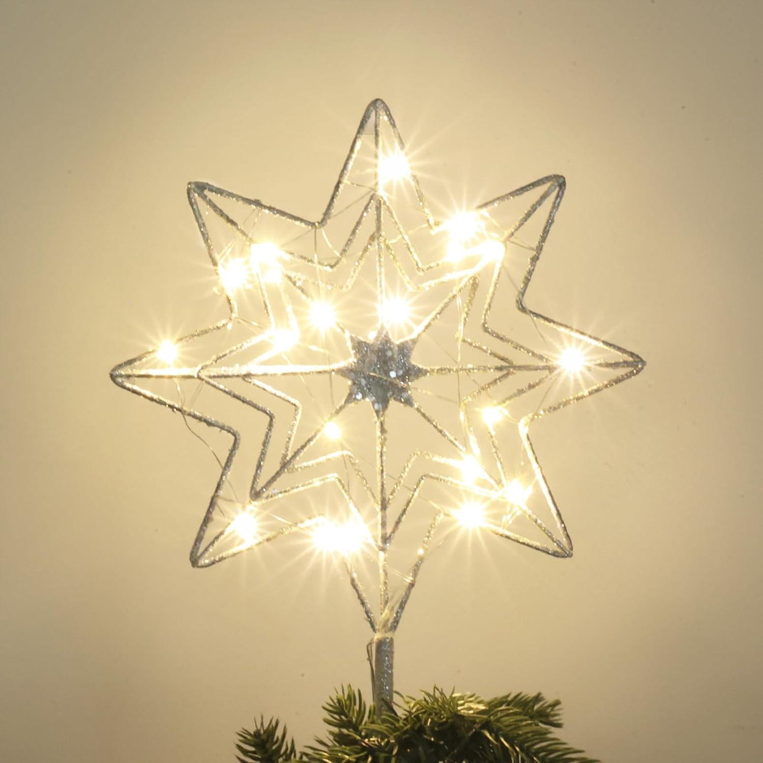 Christmas Tree Topper, Silver 8Pointed Star Tree Topper for Christmas