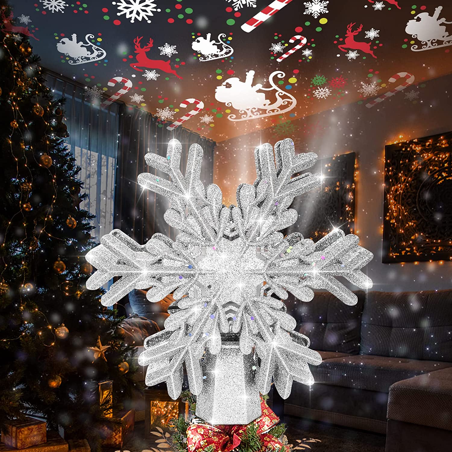 Christmas Tree Topper Snowflake Christmas Tree Topper Lighted with 3D