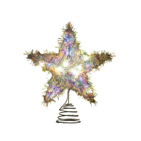 Christmas Tree Topper Star – 11.8" Large Iron Lighted Tree Top Star with String Lights – Metal Five-Pointed Star Ornament for Xmas Tree Decoration