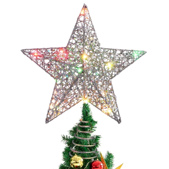 PartyKindom Christmas Tree Topper Star with Assorted Color LED Lights Rustproof Iron