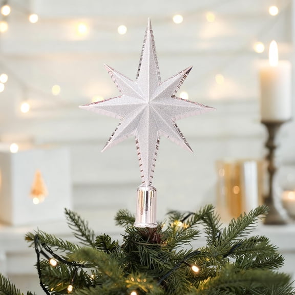 Christmas Tree Topper Star Glittering Gold Red Silver Tree Top Decorations for Artificial Real Xmas Trees Easy Install Festive Holiday Ornament for Home