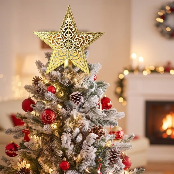 Christmas Tree Topper Star, Gold 7.87in Hollow Filigree Star Decoration ...
