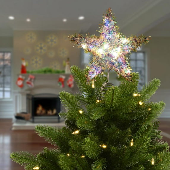 Christmas Tree Topper Star, Iron Lighted Star Pendant for Tabletop Xmas Tree Decor, Holiday Home Party Decoration(E)
