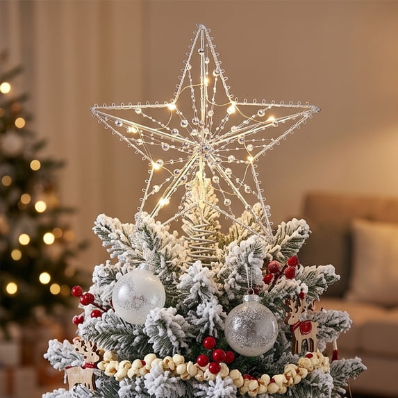 Christmas Tree Topper Star LED Lighted Five Point Star Decoration Battery Operated Tree Topper For Christmas Tree Holiday Home Decor