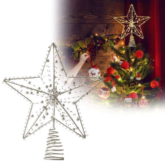 Christmas Tree Topper Star with LED Lights, Battery Powered 10" Glittered 3D Star Tree Topper for Xmas Decorations, Warm White Lights for Holiday Home Party Decor