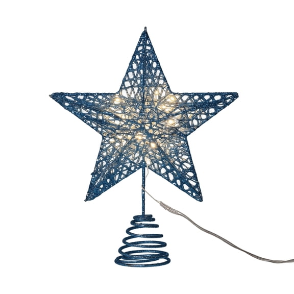 Christmas Tree Topper Star, Lighted Glitter Star Tree Topper, 3D Metal Sky Blue Star with Warm LED Lights for Xmas Holiday Home Decor, 12 Inch